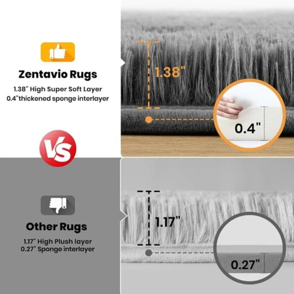 4x6 Grey Fluffy Shag Area Rug, Soft High Pile Carpet for Nursery & Bedroom Decor